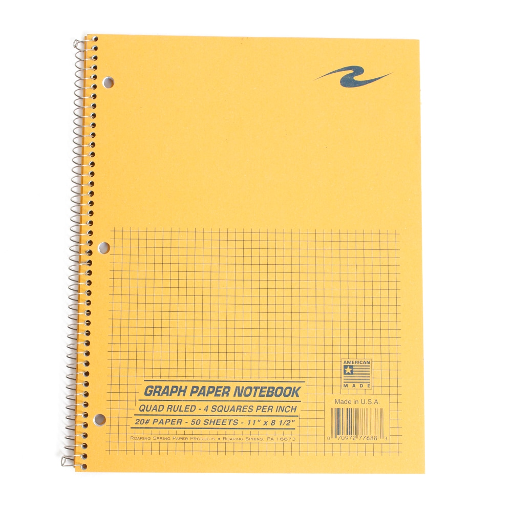 Roaring Spring, Brown, Spiral, Art & School, 11"x8.5", Wire bound, 4x, Graph, Lab Notebook, 5053
